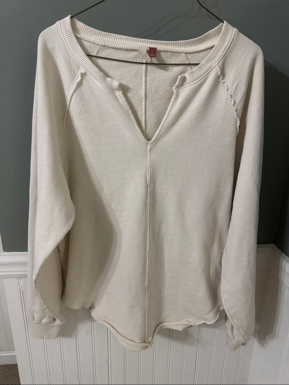 Pilcro Cream V-Notch French Terry Sweatshirt